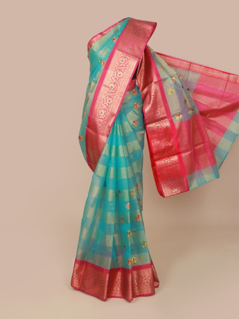 

Pothys Blue & Pink Ethnic Motifs Art Silk Banarasi Saree