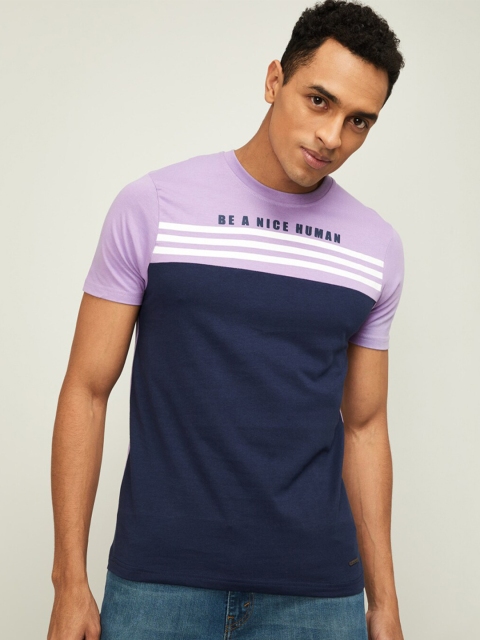 

Bossini Men Mauve & Navy Blue Colourblocked Slim Fit T-shirt
