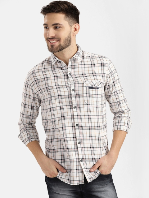 

V2 Value & Variety Men White Slim Fit Tartan Checks Checked Casual Shirt