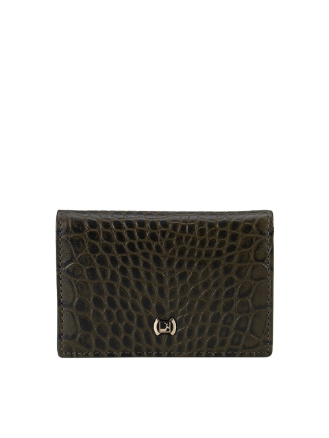 

Da Milano Men Green & Black Textured Leather Card Holder