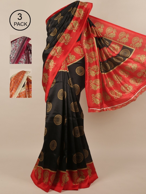 

Pothys Pack of 3 Jute Silk Printed Sarees, Red