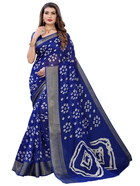 

KALINI Blue & White Bandhani Zari Bandhani Saree