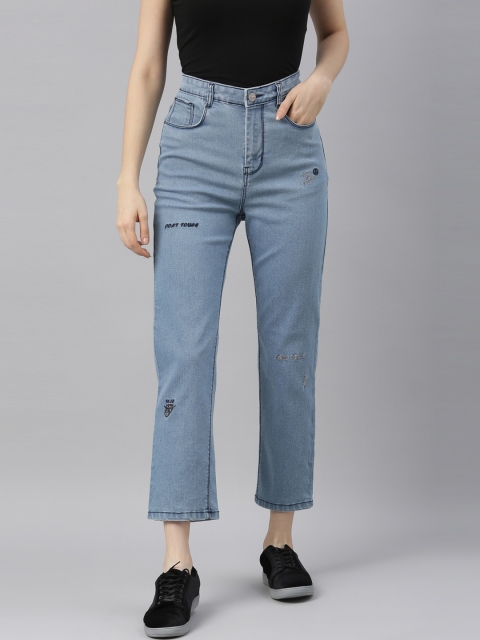

ZHEIA Women Blue High-Rise Low Distress Light Fade Jeans