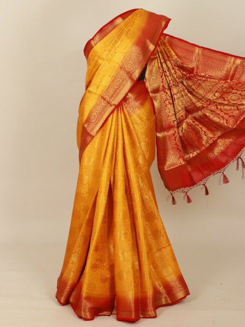 

Pothys Mustard Yellow & Red Woven Design Art Silk Banarasi Saree