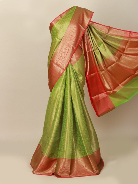 

Pothys Green & Golden Ethnic Motifs Art Silk Banarasi Saree