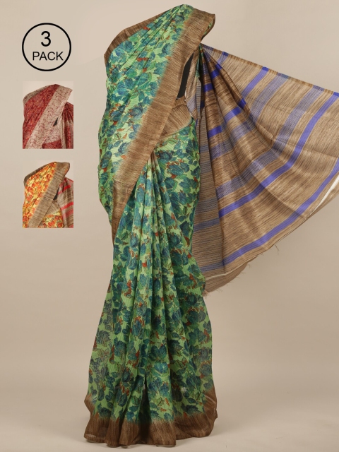 

Pothys Pack of 3 Jute Silk Saree, Green