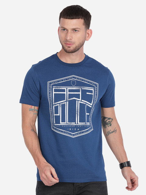 

883 Police Menvy Blue Typography Printed T-shirt, Navy blue