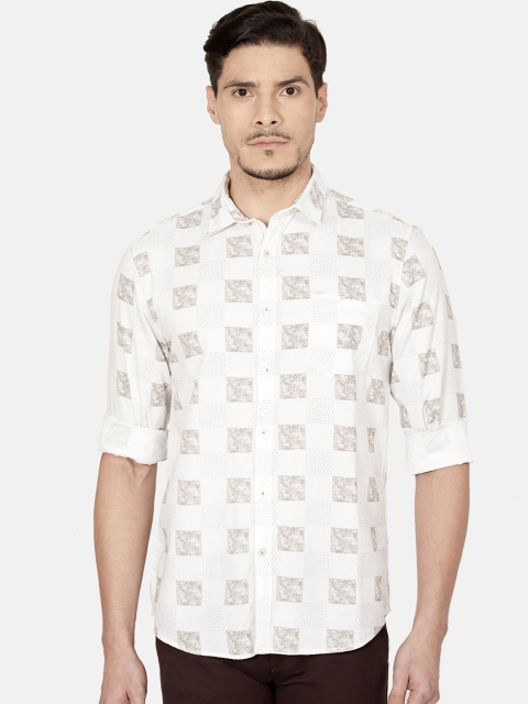 

Oxemberg Men Cream Slim Fit Printed Casual Shirt