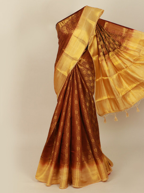 

Pothys Brown & Gold-Toned Woven Design Art Silk Banarasi Saree