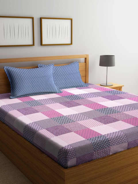 

Weaving Magic Purple & Pink Geometric 104 TC Queen Bedsheet with 2 Pillow Covers