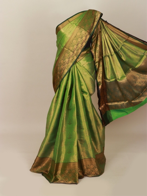 

Pothys Green & Golden Ethnic Motifs Art Silk Banarasi Saree