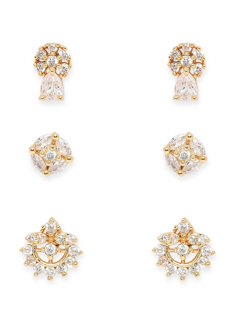 

OOMPH Pack Of 3 Gold-Toned Contemporary Studs Earrings