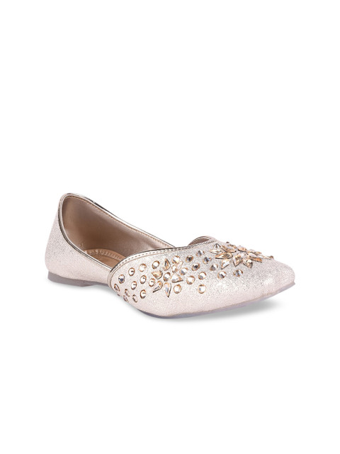

Stelatoes Women Gold-Toned Embellished Leather Ethnic Mojaris Flats