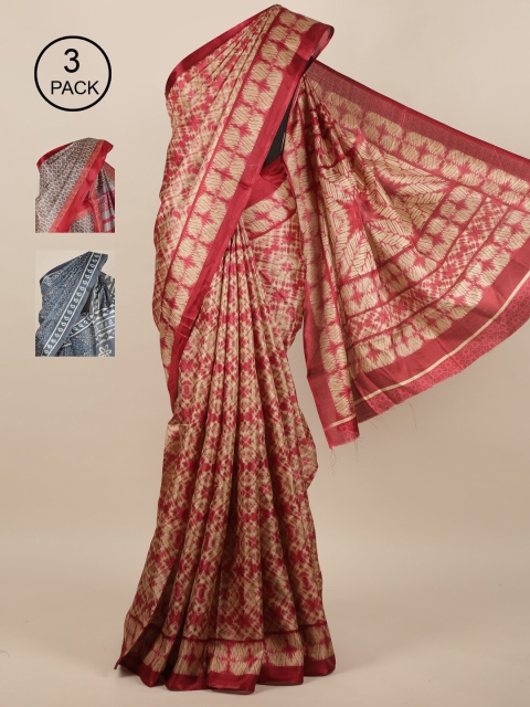 

Pothys Pack of 3 Jute Silk Saree, Tan