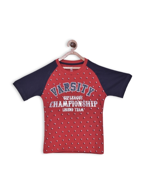 

612 league Boys Red & Navy Blue Varsity Printed T-shirt