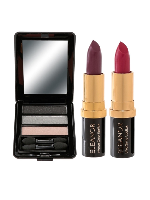

ELEANOR Set of 3 Trio Eyeshadow Palette & Cream Lipsticks, Black