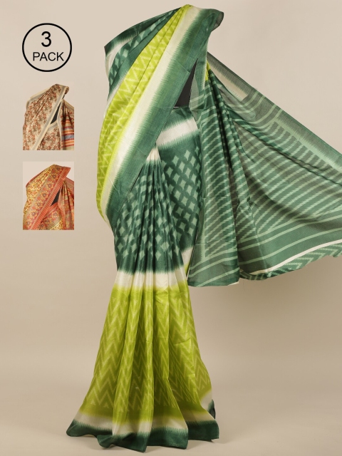 

Pothys Green & Beige Pack of 3 Floral Jute Silk Saree