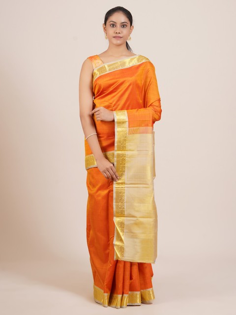 

Pothys Orange & Cream-Coloured Pure Silk Kanjeevaram Saree