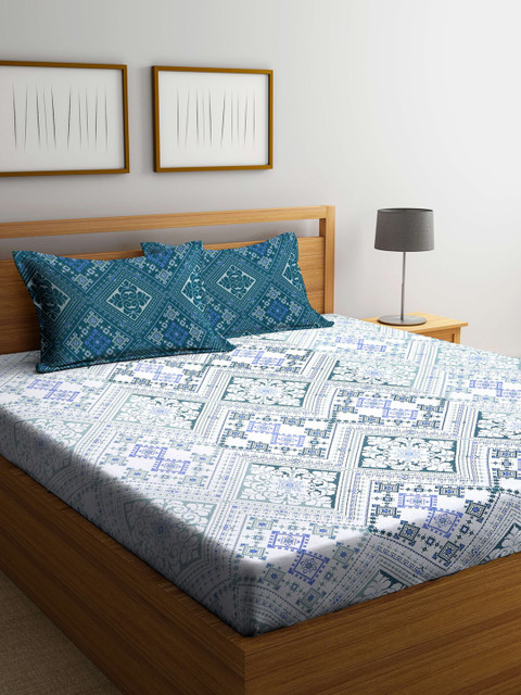 

Weaving Magic Blue & White 104 TC Queen Bedsheet with 2 Pillow Covers