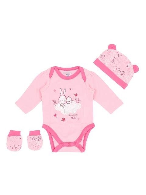 

Pantaloons Baby Girls Blue Bodysuit with Beanie & Gloves, Pink