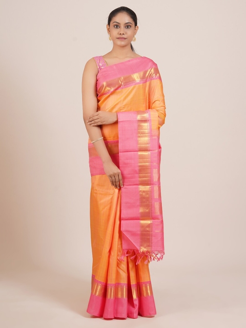 

Pothys Peach-Coloured & Pink Zari Pure Silk Kanjeevaram Saree