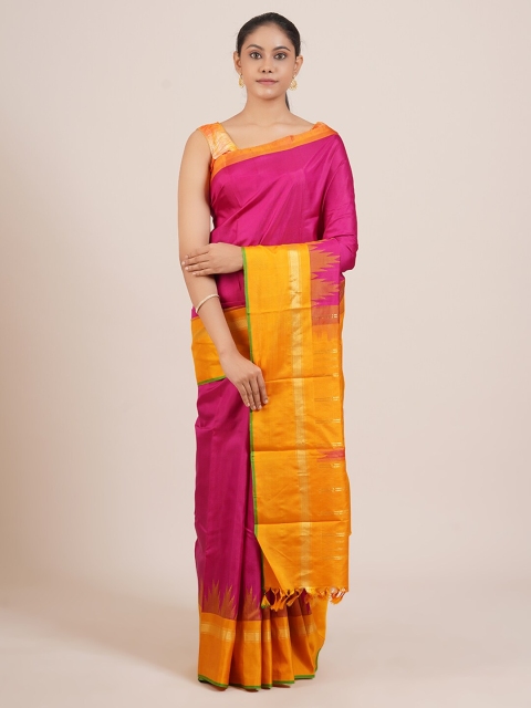 

Pothys Pink & Orange Zari Pure Silk Kanjeevaram Saree