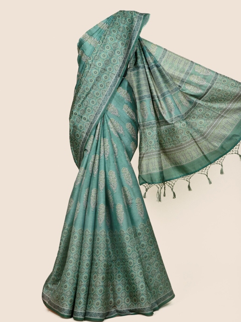 

Pothys Green Ethnic Motifs Linen Blend Saree