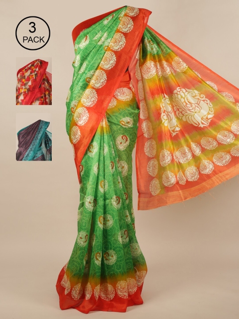 

Pothys Pack of 3 Jute Silk Sarees, Green