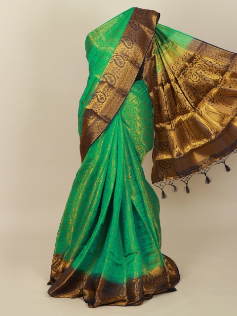 

Pothys Green & Gold-Toned Ethnic Motifs Zari Art Silk Banarasi Saree