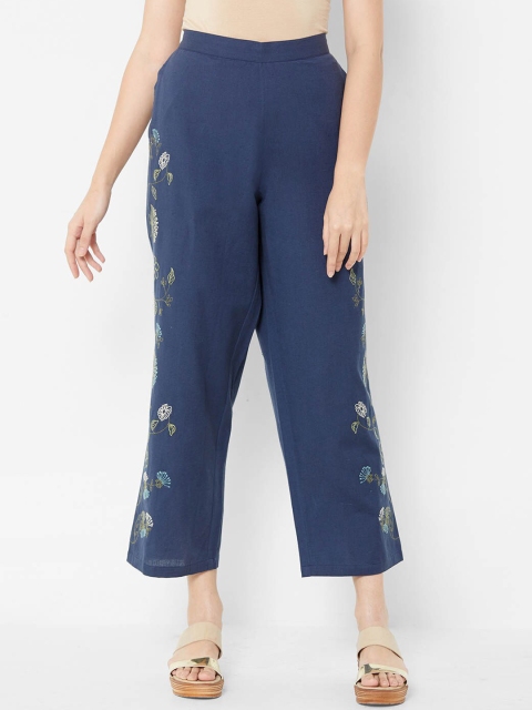 

ZOLA Women Navy Blue Floral Printed Parallel Trousers