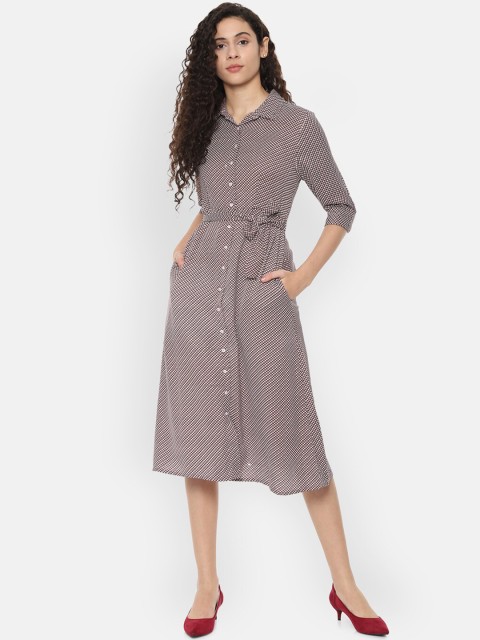 

Van Heusen Woman Maroon Striped Shirt Midi Dress