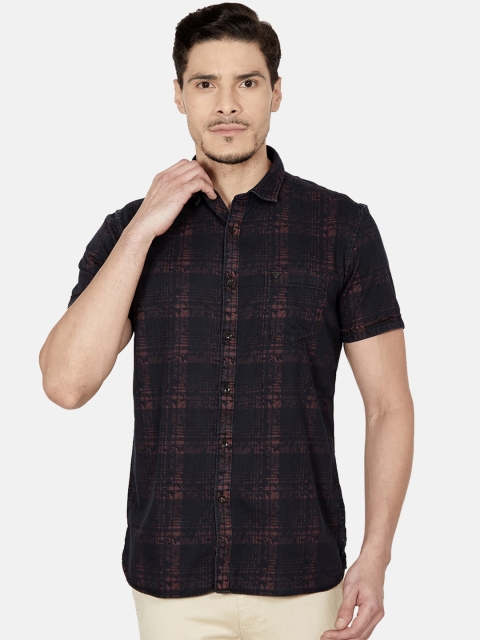 

Oxemberg Men Navy Blue Slim Fit Checked Casual Shirt