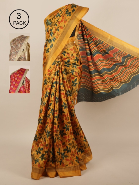 

Pothys Pack of 3 Jute Silk Sarees, Mustard