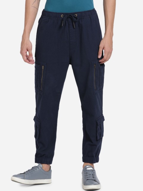 

Breakbounce Men Blue Slim Fit Cotton Cargos Trousers