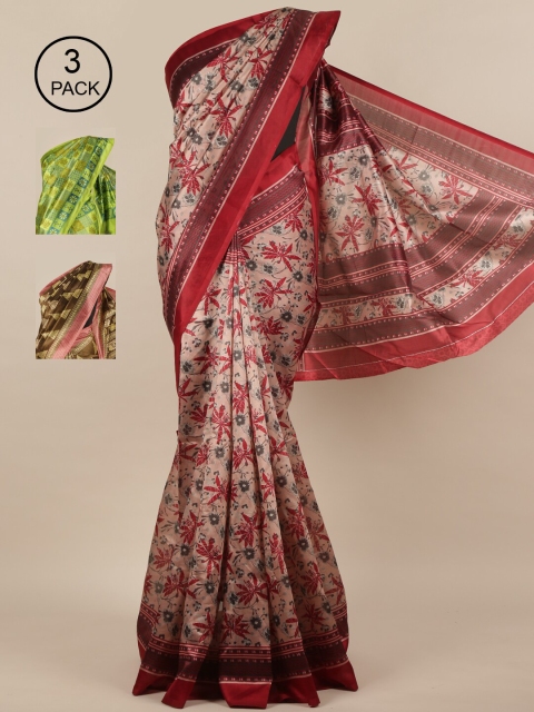 

Pothys Pack of 3 Beige & Green Jute Silk Saree