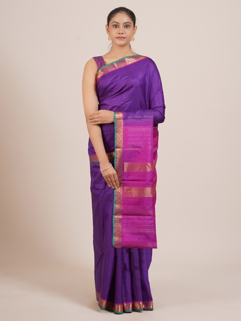 

Pothys Violet & Gold-Toned Zari Pure Silk Kanjeevaram Saree