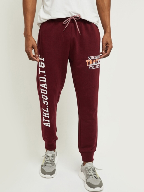 

max Men Maroon & White Typography Printed Joggers