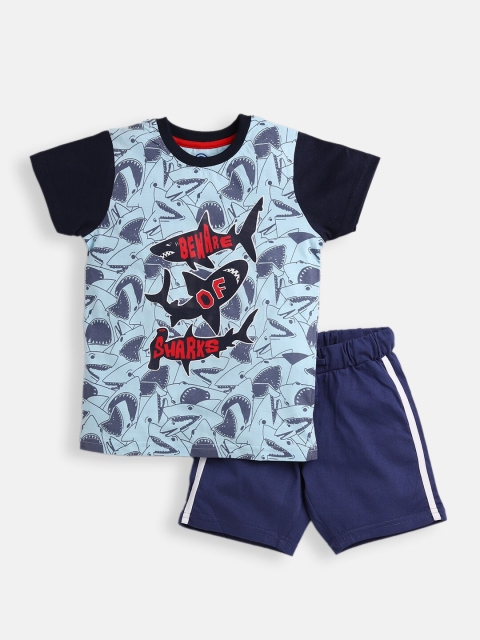 

TAMBOURINE Boys Blue & Black Printed T-shirt with Shorts