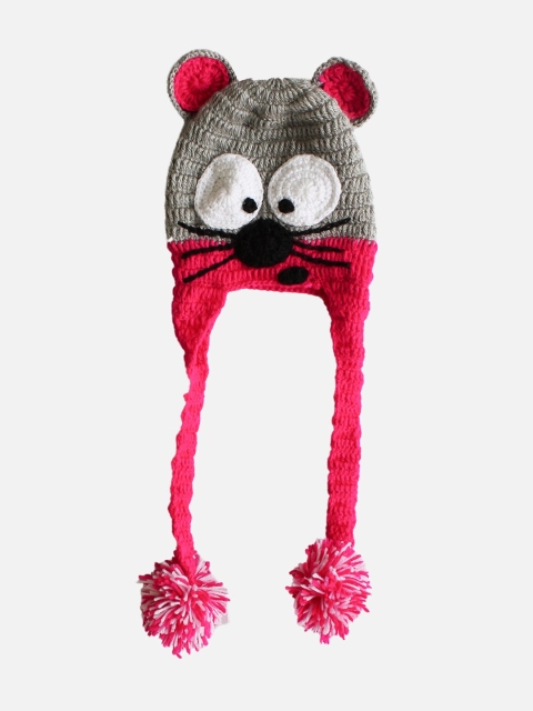 

Woonie Unisex Kids Grey & Pink Handmade Beanie