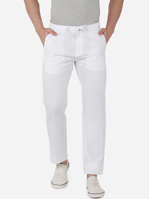 

beevee Men White Solid Cotton Linen Track Pants