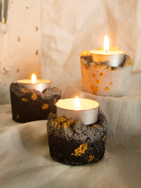 

THOA Set Of 3 Concrete Tealight Candle Holders, Grey