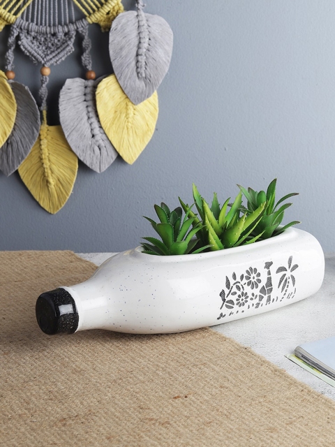 

The Decor Mart White & Black Floral Printed Vintage Ceramic Bottle Planter
