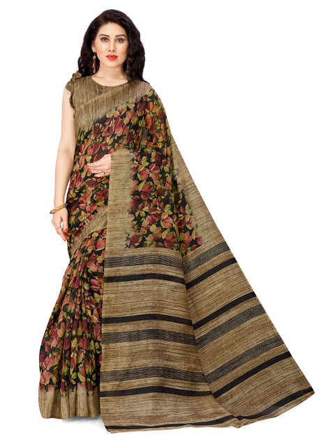 

KALINI Black & Maroon Floral Art Silk Bagh Saree