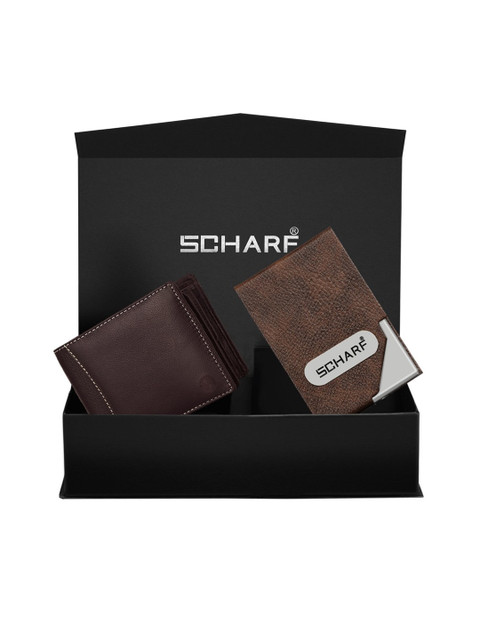 

SCHARF Men Brown Textured Genuine Leather Accessory Gift Set