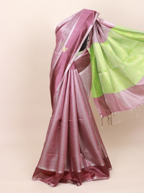 

Pothys Mauve & Silver-Toned Striped Zari Jute Silk Saree