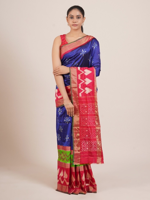 

Pothys Blue & Green Ethnic Motifs Zari Pure Silk Kanjeevaram Saree