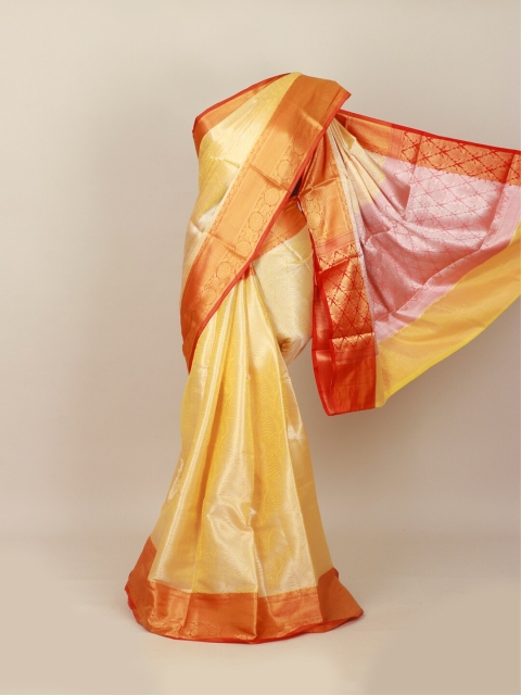 

Pothys Cream-Coloured & Red Ethnic Motifs Art Silk Banarasi Saree