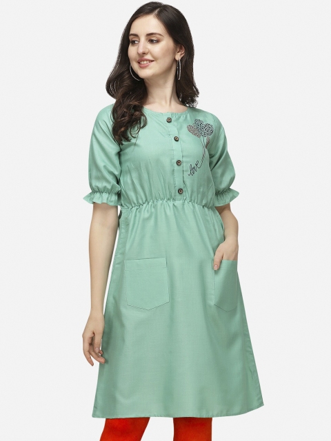 

OM SAI LATEST CREATION Women Sea Green Printed Kurta