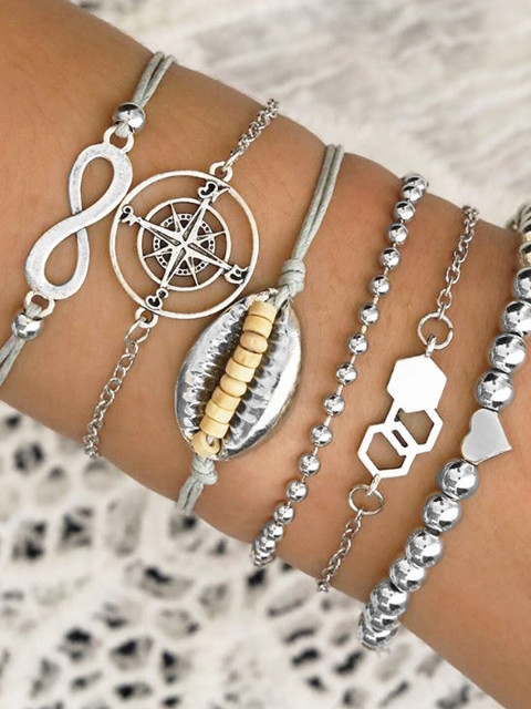 

JOKER & WITCH Women Set of 5 Silver-Toned Link Bracelet