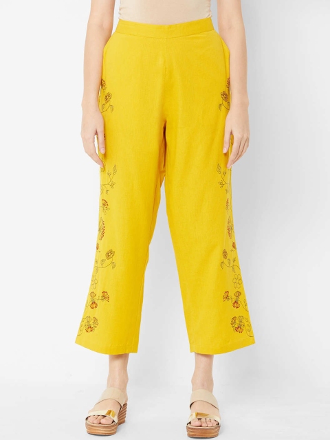 

ZOLA Women Yellow Floral Embroidered Trousers